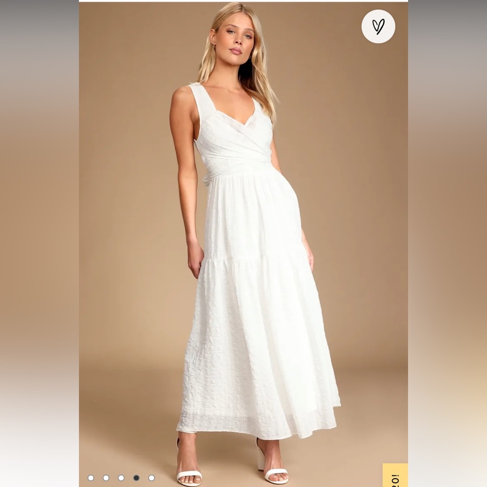 LuLu’s What a Trend WhiteTie-Back Tiered Midi Dress